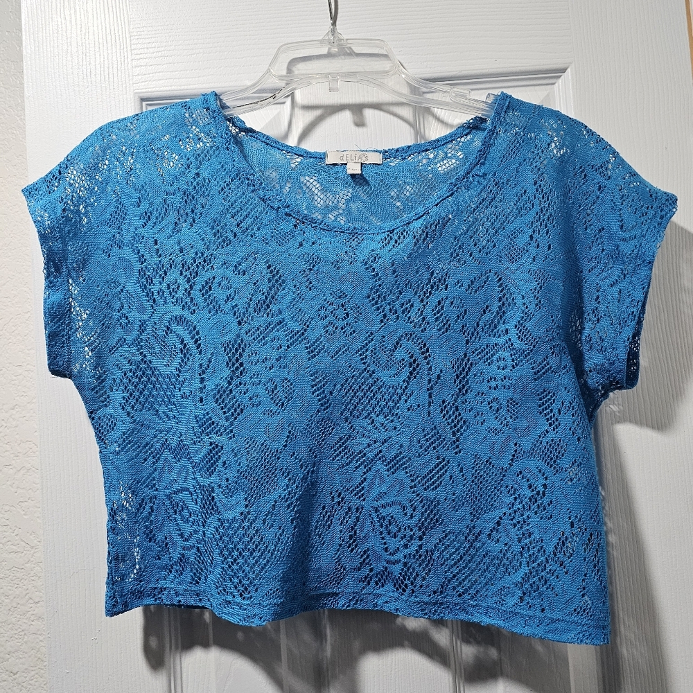 Blue cropped top, swimsuit cover up